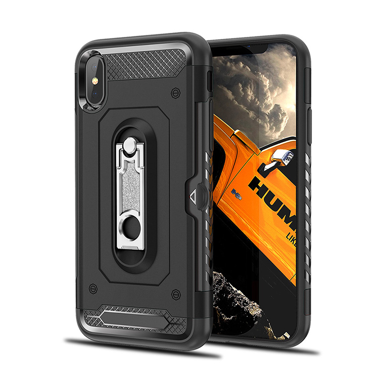 iPHONE X (Ten) Rugged Kickstand Armor Case with Card Slot (Black)